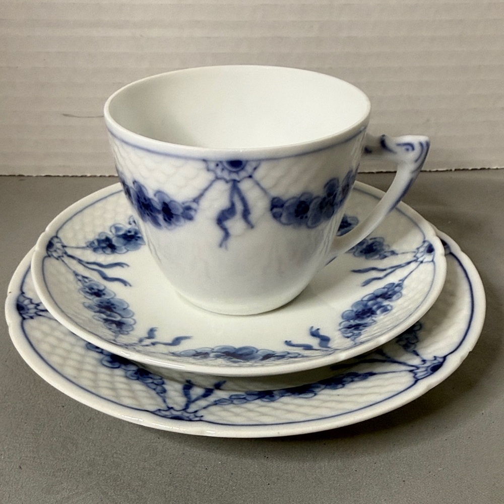 Bing & Grondahl Empire Trio Tea Cup Saucer Plate Set Blue White Danish Porcelain